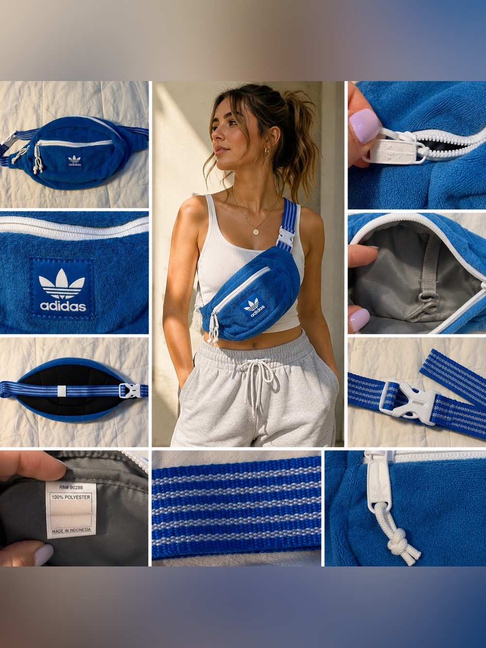 Adidas Originals Trefoil Blue Terry Cloth Belt Bag Fanny Pack Crossbody